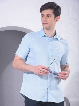 CRIMSOUNE CLUB - Men Blue Vertical Stripes Shirt