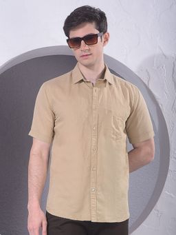 CRIMSOUNE CLUB - Men Beige Linen Shirt