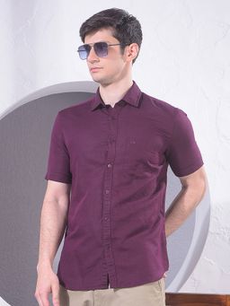 CRIMSOUNE CLUB - Men Purple Linen Shirt