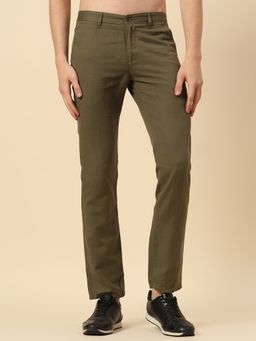 Cantabil - Men Green Cotton Solid Regular Pant