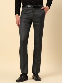 Cantabil - Men Charcoal Polyviscose Textured Regular Pant