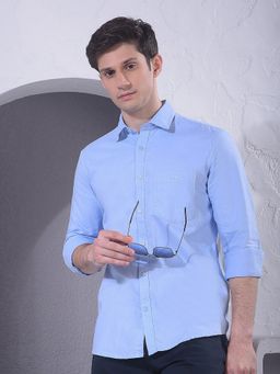 CRIMSOUNE CLUB - Men Cotton Blue Shirt