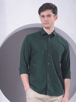CRIMSOUNE CLUB - Men Green Cotton Shirt