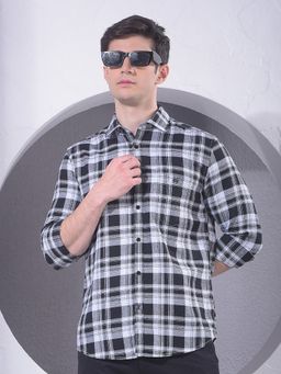 CRIMSOUNE CLUB - Men Black Checked Cotton Shirt