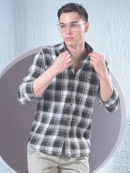 CRIMSOUNE CLUB - Men Checked Green Cotton Shirt