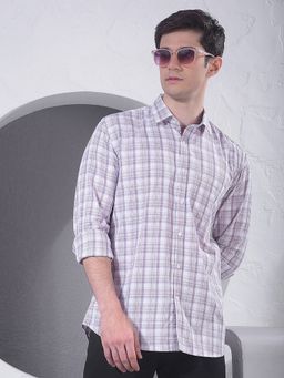 CRIMSOUNE CLUB - Men Purple Checked Cotton Shirt