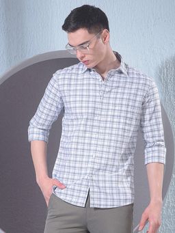 CRIMSOUNE CLUB - Men Checked Cotton White Shirt