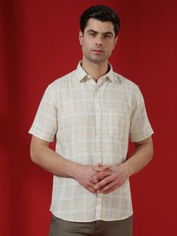 CRIMSOUNE CLUB - Men Off White Checked Linen Shirt
