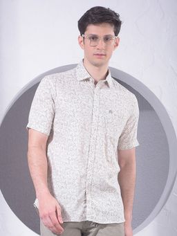 CRIMSOUNE CLUB - Men Beige Printed Linen Shirt