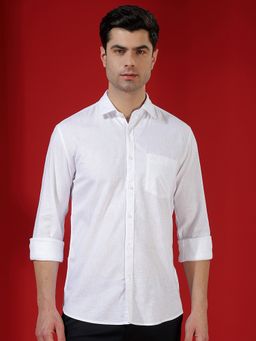 CRIMSOUNE CLUB - Men White Solid Linen Shirt