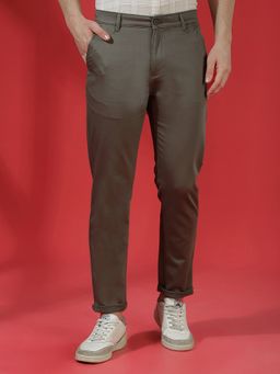 CRIMSOUNE CLUB - Men Olive Cotton Solid Slim Pant