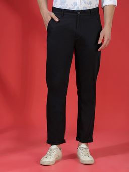 CRIMSOUNE CLUB - Men Black Cotton Solid Slim Pant