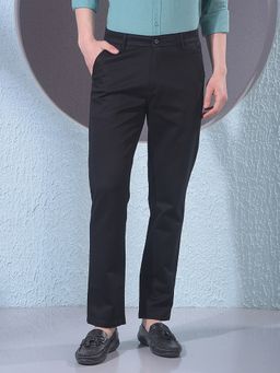 CRIMSOUNE CLUB - Men Black Cotton Solid Slim Pant