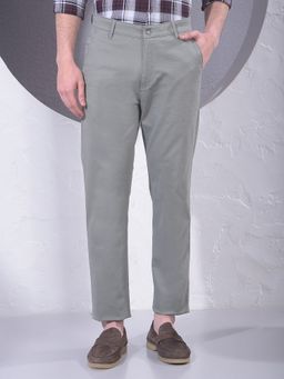 CRIMSOUNE CLUB - Men Green Cotton Solid Slim Pant