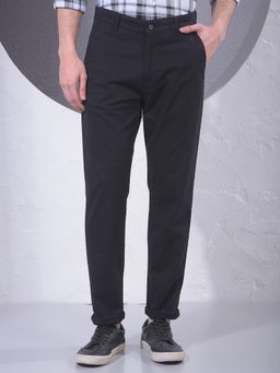 CRIMSOUNE CLUB - Men Black Cotton Solid Slim Pant