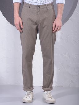 CRIMSOUNE CLUB - Men Khaki Cotton Checks Slim Pant