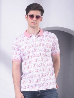 CRIMSOUNE CLUB - Men Pink Pure Cotton Abstract Print Polo T-Shirt