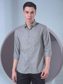 CRIMSOUNE CLUB - Men Green Jacquard Shirt