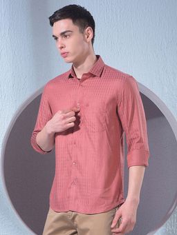 CRIMSOUNE CLUB - Men Red Jacquard Shirt