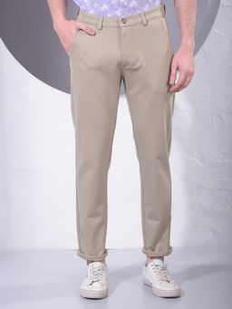 CRIMSOUNE CLUB - Men Beige Blended Solid Slim Pant