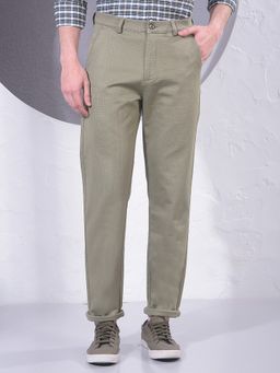 CRIMSOUNE CLUB - Men Green Cotton Solid Slim Pant