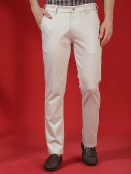 CRIMSOUNE CLUB - Men Beige Polyester Blend Checks Slim Pant