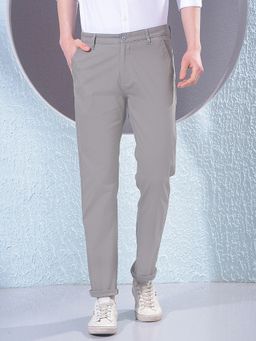 CRIMSOUNE CLUB - Men Grey Cotton Solid Straight Pant