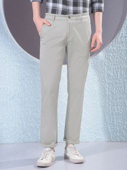 CRIMSOUNE CLUB - Men Green Cotton Solid Straight Pant