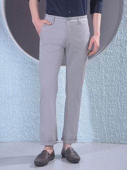 CRIMSOUNE CLUB - Men Grey Cotton Solid Straight Pant