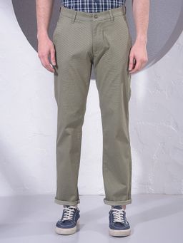 CRIMSOUNE CLUB - Men Green Cotton Solid Straight Pant