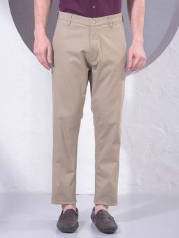 CRIMSOUNE CLUB - Men Beige Cotton Printed Slim Pant