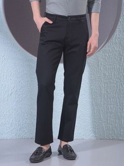 CRIMSOUNE CLUB - Men Black Cotton Solid Straight Pant