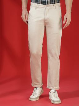 CRIMSOUNE CLUB - Men Beige Cotton Geometric Straight Pant