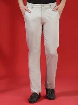 CRIMSOUNE CLUB - Men Grey Cotton Geometric Straight Pant