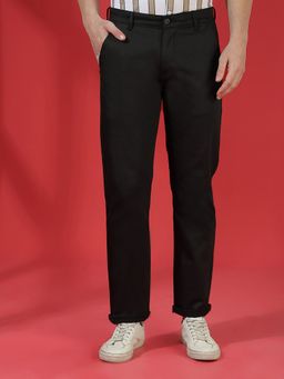 CRIMSOUNE CLUB - Men Black Cotton Geometric Straight Pant