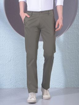 CRIMSOUNE CLUB - Men Olive Cotton Solid Straight Pant