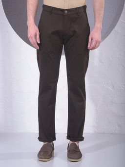 CRIMSOUNE CLUB - Men Brown Cotton Solid Straight Pant