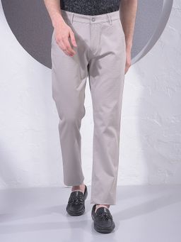 CRIMSOUNE CLUB - Men Grey Cotton Solid Slim Pant