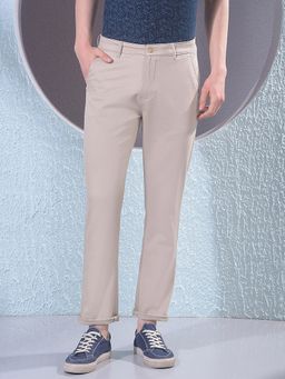 CRIMSOUNE CLUB - Men Beige Cotton Solid Slim Pant