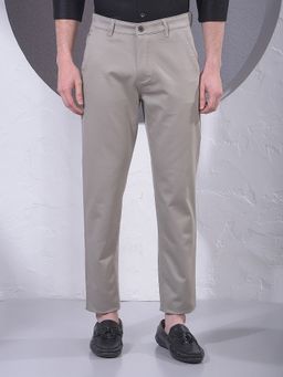 CRIMSOUNE CLUB - Men Khaki Cotton Solid Slim Pant