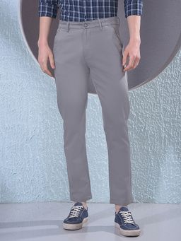 CRIMSOUNE CLUB - Men Grey Cotton Solid Slim Pant