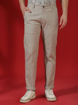 CRIMSOUNE CLUB - Men Beige Polyester Blend Stripes Regular Pant