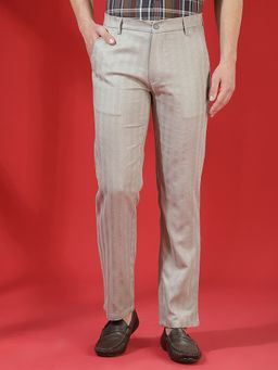 CRIMSOUNE CLUB - Men Grey Lyocell Blend Stripes Regular Pant