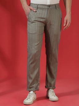 CRIMSOUNE CLUB - Men Grey Lyocell Blend Stripes Regular Pant