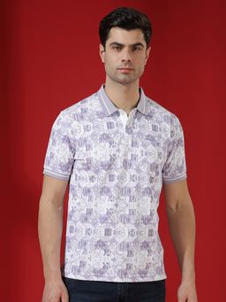 CRIMSOUNE CLUB - Men Purple Abstract Print Polo T-Shirt