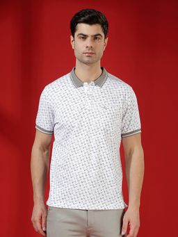 CRIMSOUNE CLUB - Men Grey Geometric Print Polo T-Shirt