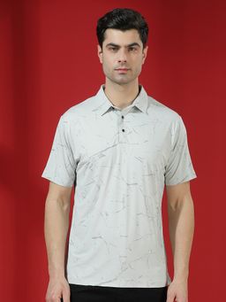 CRIMSOUNE CLUB - Men Grey Marble Print Polo T-Shirt