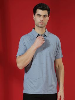 CRIMSOUNE CLUB - Men Blue Marble Print Polo T-Shirt