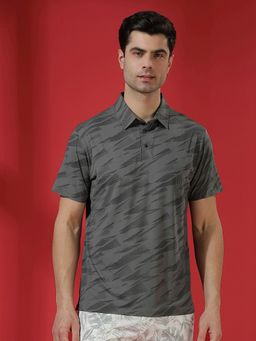 CRIMSOUNE CLUB - Men Charcoal Printed Polo T-Shirt