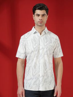 CRIMSOUNE CLUB - Men Grey Abstract Print Shirt